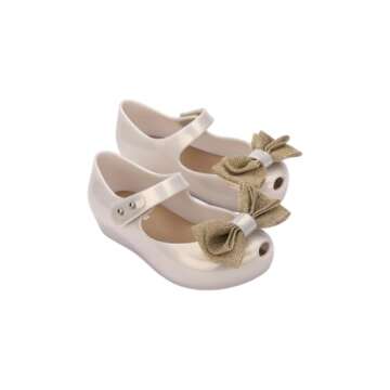 mini melissa Ultragirl Sweet XII Mary Jane Flats for Little Kids - Comfortable & Cute Peep Toe Jelly Flats Shoes, Miky Beige/Brown, 8