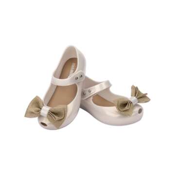 mini melissa Ultragirl Sweet XII Mary Jane Flats for Little Kids - Comfortable & Cute Peep Toe Jelly Flats Shoes, Miky Beige/Brown, 8