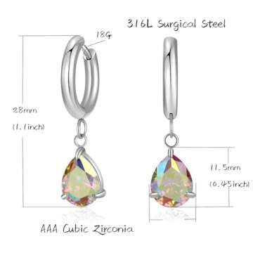 KANOUE Silver Huggie Dangle Earrings,Huggie Hoop Earrings Dainty Dangle Earrings Hypoallergenic Dangle Drop Earrings Piercing Gift for Women