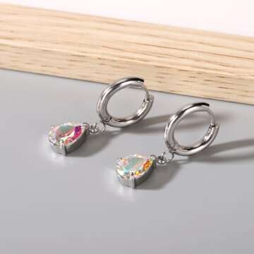 KANOUE Silver Huggie Dangle Earrings,Huggie Hoop Earrings Dainty Dangle Earrings Hypoallergenic Dangle Drop Earrings Piercing Gift for Women