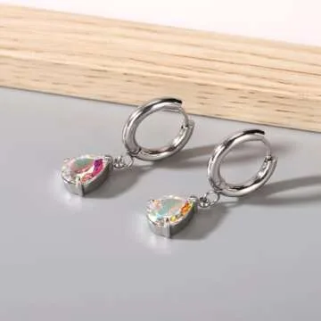 KANOUE Silver Huggie Dangle Earrings,Huggie Hoop Earrings Dainty Dangle Earrings Hypoallergenic Dangle Drop Earrings Piercing Gift for Women