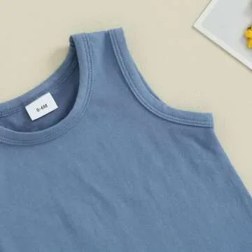 Amiblvowa Toddler Baby Boy Summer Clothes Tank Cami Sleeveless Top Checkerboard Shorts Set Infant Newborn 2 Piece Casual Outfit (Plaid Blue, 0-6 Months)