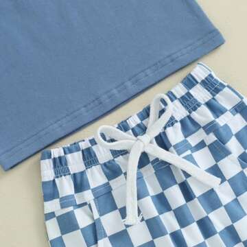 Amiblvowa Toddler Baby Boy Summer Clothes Tank Cami Sleeveless Top Checkerboard Shorts Set Infant Newborn 2 Piece Casual Outfit (Plaid Blue, 0-6 Months)