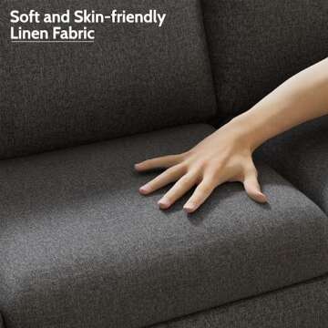 Lonkwa 78'' Convertible Sectional Sofa Couch, Dark Grey 3 Seat L-Shaped Couch with Storage Ottoman, Modern Linen Fabric Couches for Living Room, Apartment, Office, Small Space