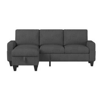 Lonkwa 78'' Convertible Sectional Sofa Couch, Dark Grey 3 Seat L-Shaped Couch with Storage Ottoman, Modern Linen Fabric Couches for Living Room, Apartment, Office, Small Space