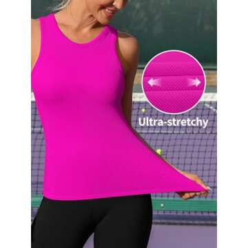 ATTRACO Exercise Tops for Women Sleeveless Running Shirts Loose Fit Yoga Athletic Gym Sports Hot Pink Medium