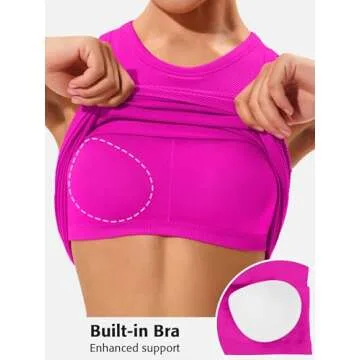 ATTRACO Exercise Tops for Women Sleeveless Running Shirts Loose Fit Yoga Athletic Gym Sports Hot Pink Medium