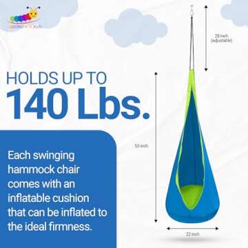 Appomattox Kids Child Hanging Pod Swing Chair with Pocket, Hanging Hammock Cocoon, Indoor and Outdoor Fun, Reading Nook, Sensory Autism Therapy, Easy to Hang Comfortable Nest, Girls and Boys (Blue)