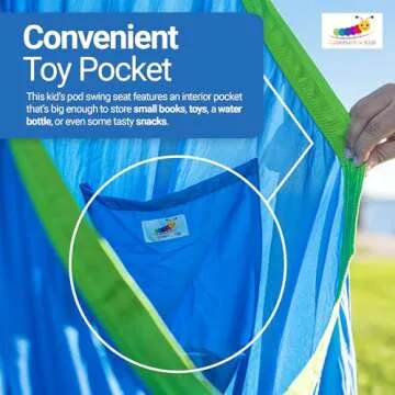 Appomattox Kids Child Hanging Pod Swing Chair with Pocket, Hanging Hammock Cocoon, Indoor and Outdoor Fun, Reading Nook, Sensory Autism Therapy, Easy to Hang Comfortable Nest, Girls and Boys (Blue)