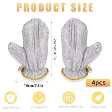 Realand 2 Pairs Dish Sponge Dishwashing Gloves, Non Scratch Dish Scrubber Dish Gloves, Waterproof Ki...