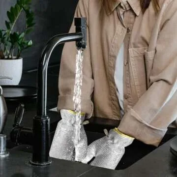 Realand 2 Pairs Dish Sponge Dishwashing Gloves, Non Scratch Dish Scrubber Dish Gloves, Waterproof Kitchen Scrub Sponges for Cleaning Dishes Pots Pans