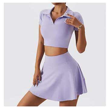2 Piece Tennis Dresses for Women Athletic Workout Dress with Shorts and Pockets V Neck Short Sleeve ...