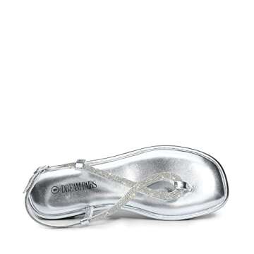 DREAM PAIRS Women's Flat Sandals Dressy Rhinestone Thong Ankle Strap Summer Gladiator Sandals,Size 5.5,Silver,SDFS2310W
