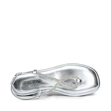 DREAM PAIRS Women's Flat Sandals Dressy Rhinestone Thong Ankle Strap Summer Gladiator Sandals,Size 5.5,Silver,SDFS2310W