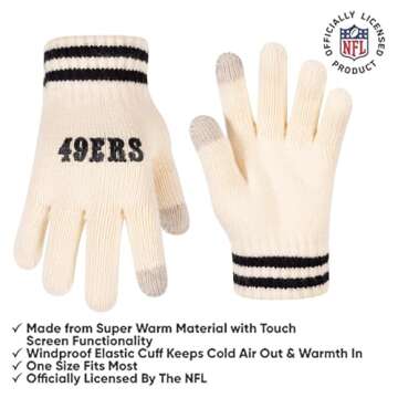 Ultra Game NFL Boys Girls Super Soft Winter Beanie Knit Hat With Extra Warm Touch Screen Gloves, San Francisco 49ers, Natural, One Size