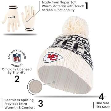 Ultra Game NFL Boys Girls Super Soft Winter Beanie Knit Hat With Extra Warm Touch Screen Gloves, San Francisco 49ers, Natural, One Size