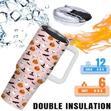 01coin 40oz Halloween Tumbler with Handle, Halloween Tumbler Cups, leak proof tumbler, Halloween Gifts for Women