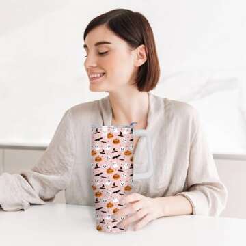 01coin 40oz Halloween Tumbler with Handle, Halloween Tumbler Cups, leak proof tumbler, Halloween Gifts for Women