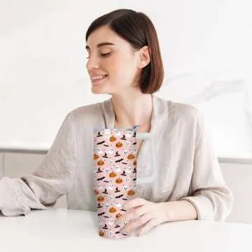 01coin 40oz Halloween Tumbler with Handle, Halloween Tumbler Cups, leak proof tumbler, Halloween Gifts for Women