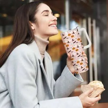 01coin 40oz Halloween Tumbler with Handle, Halloween Tumbler Cups, leak proof tumbler, Halloween Gifts for Women