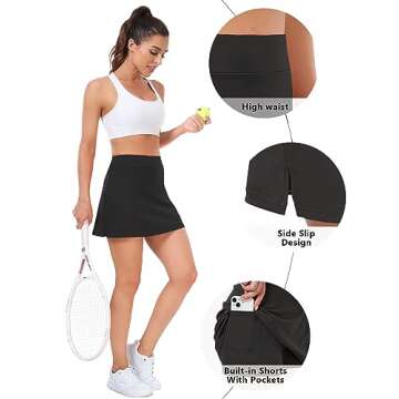 Ridshy Tennis Skirts for Women Golf Athletic Skorts Workout Running Skirt High Waisted Sports Activewear Skort with Shorts Pocket Black S