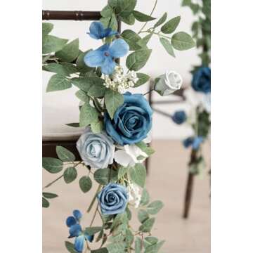 Ling's Moment 8pcs Wedding Chair Decorations Aisle Pew Artificial Flowers Dusty Blue & Navy