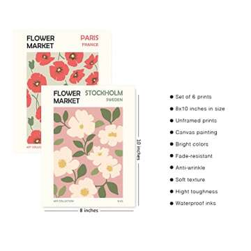 HoozGee Flower Market Poster Botanical Decor Minimalist Wall Art Prints Love Couple Theme Flower Lin...