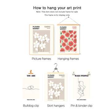 HoozGee Flower Market Poster Botanical Decor Minimalist Wall Art Prints Love Couple Theme Flower Line Poster Vintage Prints Canvas Wall Art Colorful Floral Wall Decor (8"x10" UNFRAMED)