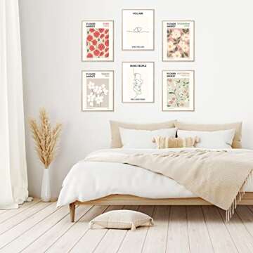 HoozGee Flower Market Poster Botanical Decor Minimalist Wall Art Prints Love Couple Theme Flower Line Poster Vintage Prints Canvas Wall Art Colorful Floral Wall Decor (8"x10" UNFRAMED)