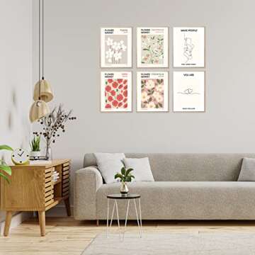 HoozGee Flower Market Poster Botanical Decor Minimalist Wall Art Prints Love Couple Theme Flower Line Poster Vintage Prints Canvas Wall Art Colorful Floral Wall Decor (8"x10" UNFRAMED)