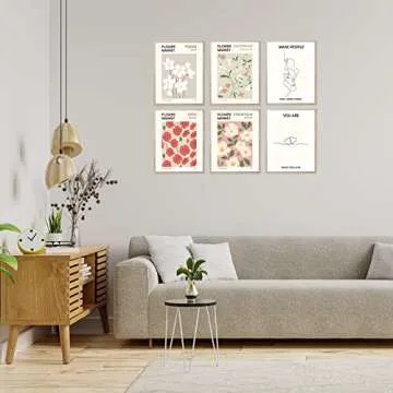 HoozGee Flower Market Poster Botanical Decor Minimalist Wall Art Prints Love Couple Theme Flower Line Poster Vintage Prints Canvas Wall Art Colorful Floral Wall Decor (8"x10" UNFRAMED)
