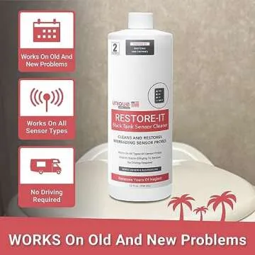 Unique Restore-It RV Black Tank Sensor Cleaner Liquid - Cleans and Restore Misreading Sensor Probes by Removing Stuck-On Waste - 2 Treatments Per Bottle (32 oz)