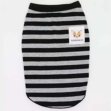 LOPHIPETS 100% Cotton Striped Dog Shirts for Small Dogs Chihuahua Puppy Clothes Tank Vest-Black and Gray Strips/XXS