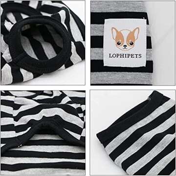 LOPHIPETS 100% Cotton Striped Dog Shirts for Small Dogs Chihuahua Puppy Clothes Tank Vest-Black and Gray Strips/XXS