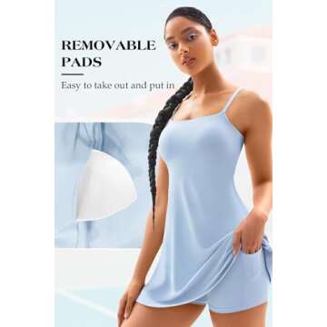 Vertvie Women's Tennis Dress with Built-in Shorts & Bra Workout Backless Golf Dress Activewear Exercise Dresses with Pockets (Blue,Large)