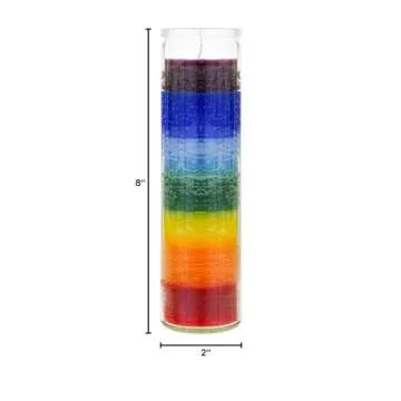 Mega Candles 1 pc Unscented Multi Color Chakra Glass Devotional Prayer Candles, Hand Poured Premium Wax Candle 2 Inch x 8 Inch, Promotes Positive Energy, Aids Meditation, Relaxation, Spiritual