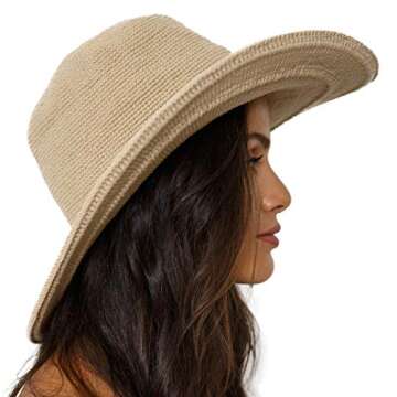 SHU-SHI Womens Floppy Sun Hats Wide Brim Crochet Cotton UV UPF Boho Hat Tan