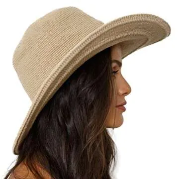 SHU-SHI Womens Floppy Sun Hats Wide Brim Crochet Cotton UV UPF Boho Hat Tan