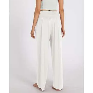 ODODOS Women's Wide Leg Palazzo Lounge Pants with Pockets Light Weight Loose Comfy Casual Pajama Pants-28 inseam, Off White, Small
