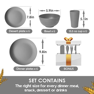 Teivio Eco-Friendly Wheat Straw Dinnerware Set for 6