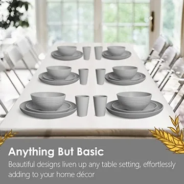 Teivio Eco-Friendly Wheat Straw Dinnerware Set for 6