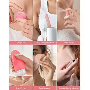 Morfone Leak Proof Travel Toiletry Bottles and Hanging Makeup Organizer with TSA Approved Cosmetic Bag for Shampoo, Conditioner, and Toiletries