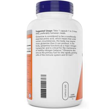 Now L-Glutamine 500mg 300 Veg Capsules - Non-GMO Supplement - Vegan Lglutamine Caps