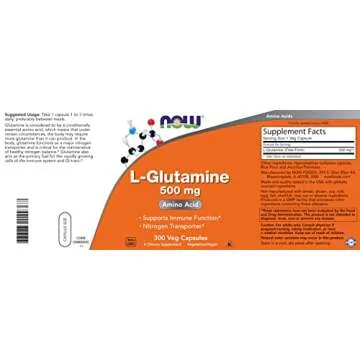 Now L-Glutamine 500mg 300 Veg Capsules - Non-GMO Supplement - Vegan Lglutamine Caps