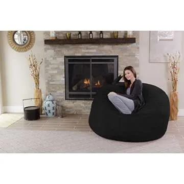 Chill Sack Bean Bag Chair - 5' Giant Memory Foam Lounge Chair with Soft Microfiber Cover – Cozy Furniture for Living Room, Dorm, & Kids' Rooms – Comfortable 5 Ft, Microsuede Lounge Sofa, Black