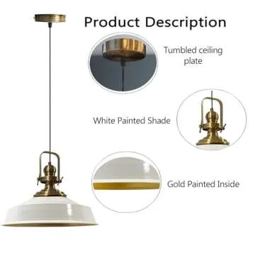 bamyum Asletl Vintage Hanging Lighting Industrial Hanging Light Fixtures 15.7" Metal Lampshade E26 Pendant Lighting for Living Room Bedroom Bar Office Farmhouse Dining Room Light Industrial Lighting