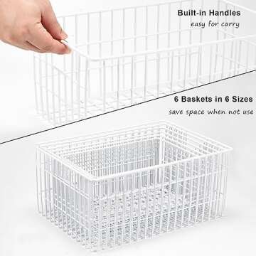 Orgneas Freezer Organizer Bins, Wire Freezer Baskets for Upright Freezer, Pantry Storage and Organization Freezer Storage Containers for Foods, Snacks, Vegetables, Fruits, Set of 6