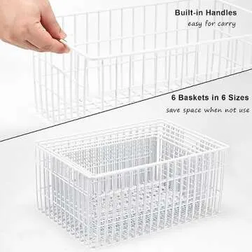 Orgneas Freezer Organizer Bins, Wire Freezer Baskets for Upright Freezer, Pantry Storage and Organization Freezer Storage Containers for Foods, Snacks, Vegetables, Fruits, Set of 6
