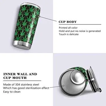Yasala Tumbler Green Marijuana Leaves Insulated Coffee Cup Beverage Container Travel Mug with Straw and Lid Double Wall Stainless Steel 20oz Office, Back to School