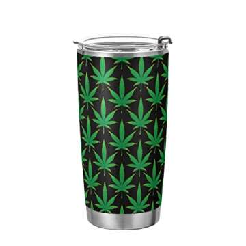 Yasala Tumbler Green Marijuana Leaves Insulated Coffee Cup Beverage Container Travel Mug with Straw and Lid Double Wall Stainless Steel 20oz Office, Back to School